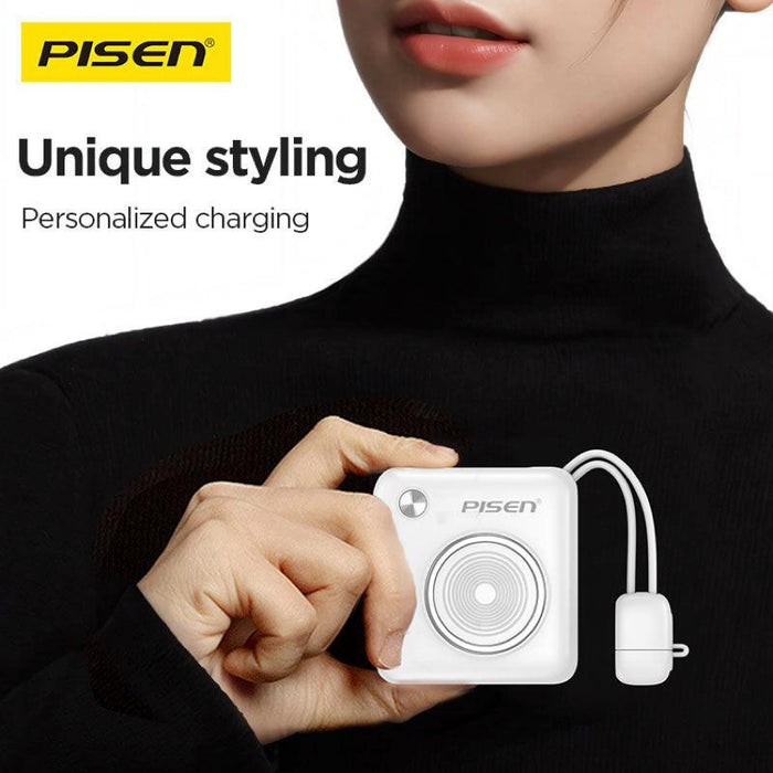 แบตเตอรี่สำรองพกพา 10000 mAh Pisen Retro Power Block 22.5 วัตต์ สี White