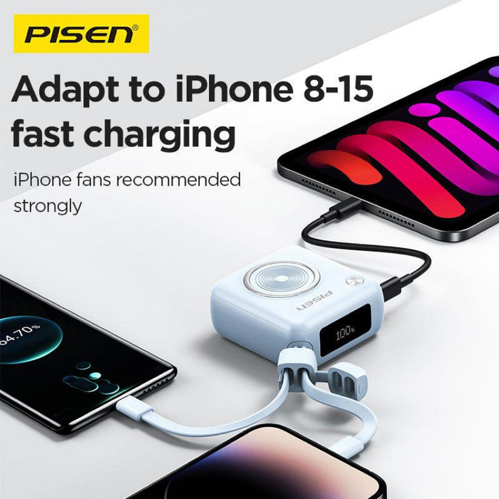 แบตเตอรี่สำรองพกพา 10000 mAh Pisen Retro Power Block 22.5 วัตต์ สี White