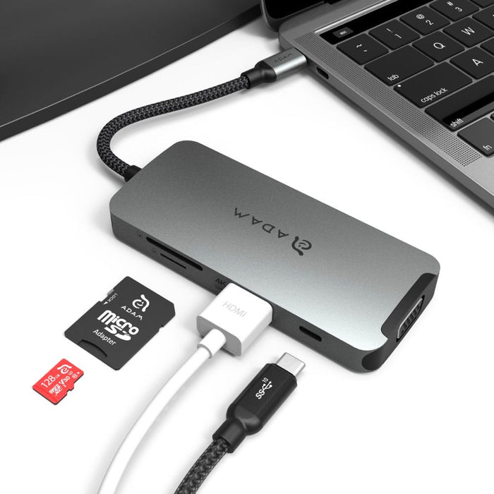 ฮับมัลติฟังก์ชั่น ADAM elements CASA HUB A08 USB-C เวอร์ชั่น 3.1 มี 8 พอร์ต สี Grey
