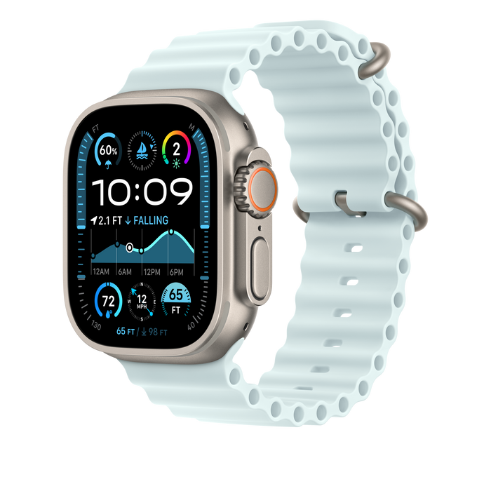 Apple Ocean Band 49mm - Natural Titanium Finish/Ice Blue