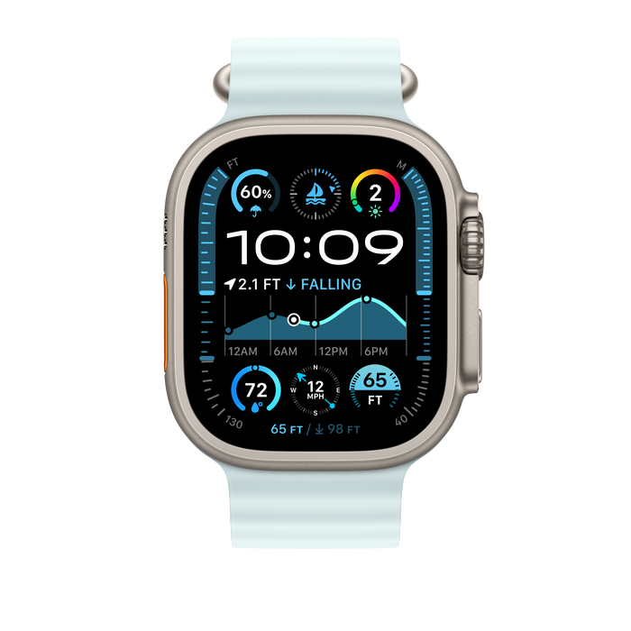 Apple Ocean Band 49mm - Natural Titanium Finish/Ice Blue