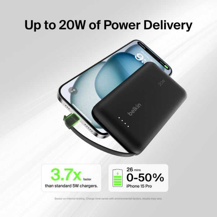 แบตเตอรี่สำรอง Belkin BOOST CHARGE ความจุ 10000mAh พร้อมสาย USB-C สีดำ