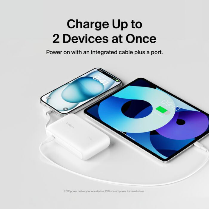 แบตเตอรี่สำรอง Belkin BOOST CHARGE ความจุ 10000mAh พร้อมสาย USB-C สีขาว