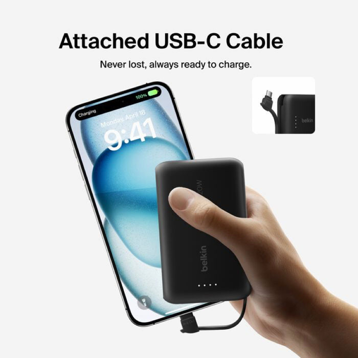 แบตเตอรี่สำรอง Belkin BOOST CHARGE ความจุ 10000mAh พร้อมสาย USB-C สีดำ