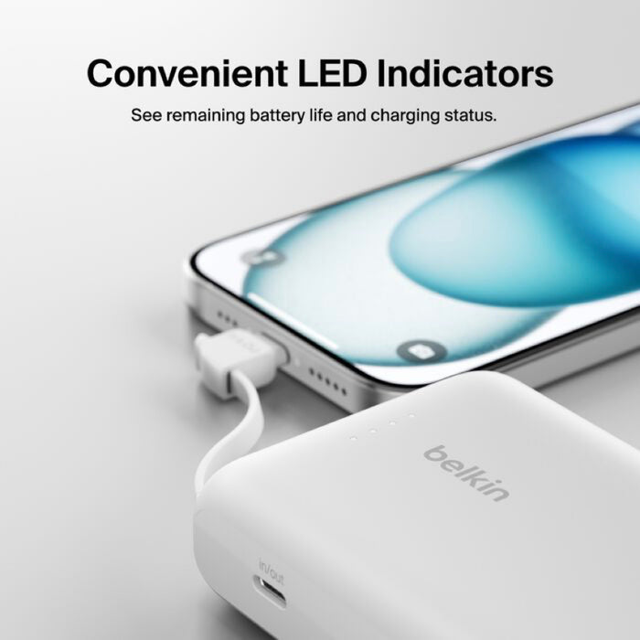 แบตเตอรี่สำรอง Belkin BOOST CHARGE ความจุ 10000mAh พร้อมสาย USB-C สีขาว
