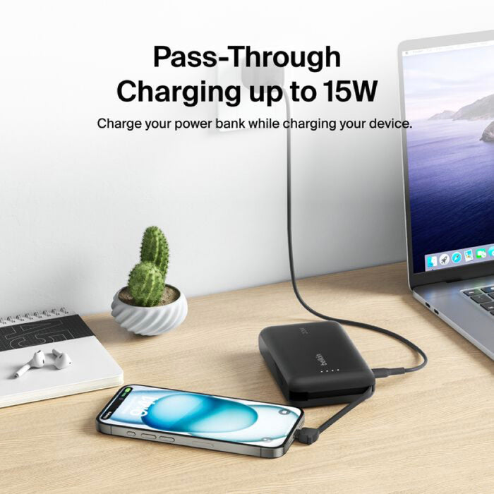 แบตเตอรี่สำรอง Belkin BOOST CHARGE ความจุ 10000mAh พร้อมสาย USB-C สีดำ