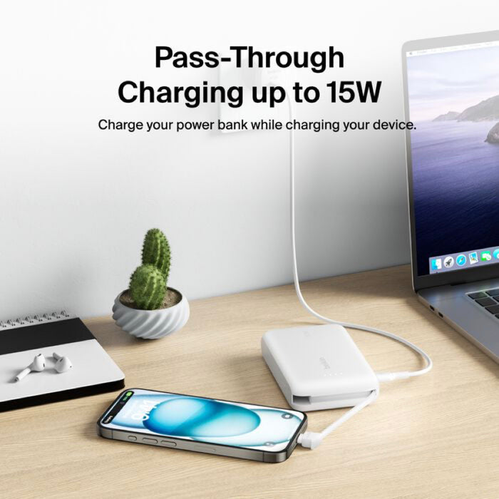 แบตเตอรี่สำรอง Belkin BOOST CHARGE ความจุ 10000mAh พร้อมสาย USB-C สีขาว