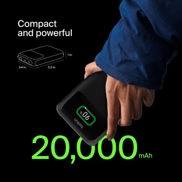 แบตเตอรี่สำรองพกพา Belkin Boost Charge Pro ความจุ 20000 มิลลิแอมป์ สีดำ