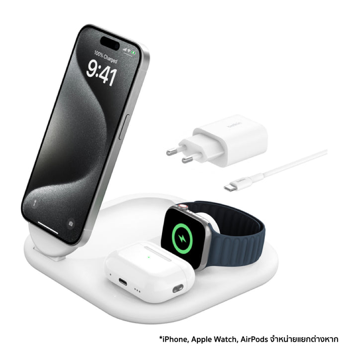 แท่นชาร์จไร้สายพับได้ Belkin Boost Charge Qi2 3 in 1 สี White จากแบรนด์ BELKIN