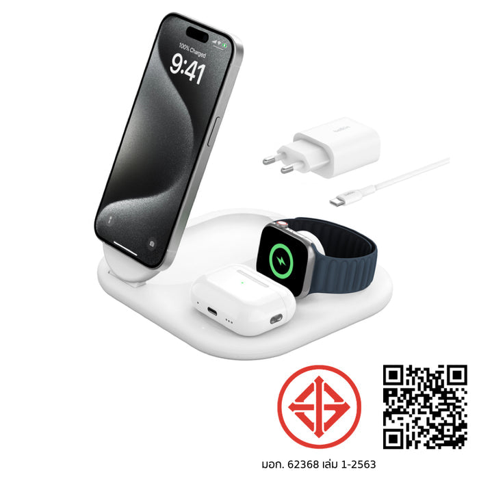 แท่นชาร์จไร้สายพับได้ Belkin Boost Charge Qi2 3 in 1 สี Black