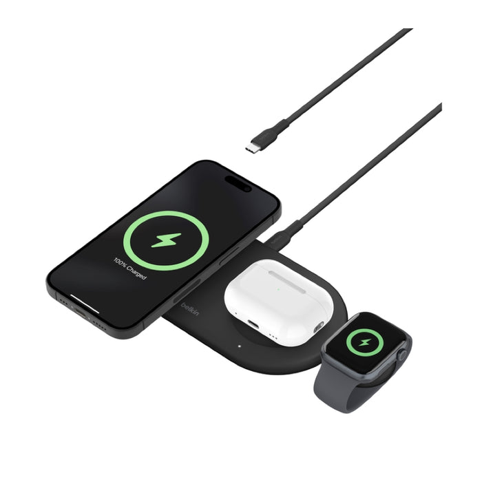 แท่นชาร์จไร้สาย Belkin BOOST CHARGE Qi2 3-in-1 Wireless Charging Pad 15W with Apple Watch สี Black