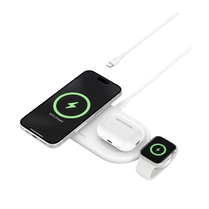 แท่นชาร์จไร้สาย Belkin BOOST CHARGE Qi2 3-in-1 Wireless Charging Pad 15W with Apple Watch สี White