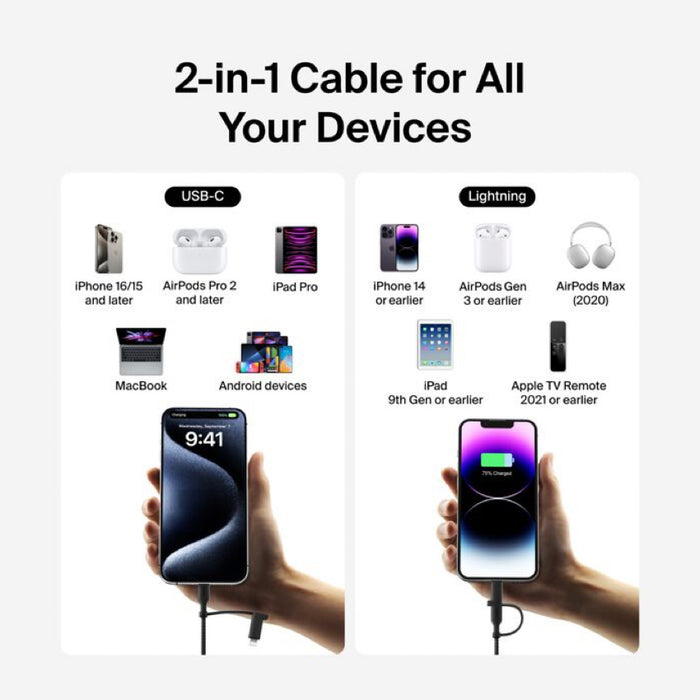 สายชาร์จ Belkin BoostCharge Pro 2 in 1 USB-C and Lightning ความยาว 1.5 เมตร สีดำ