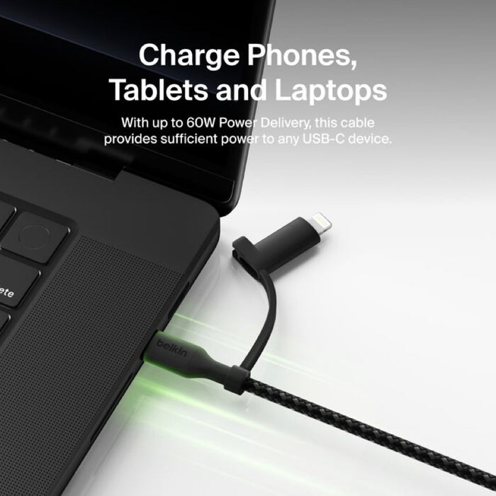 สายชาร์จ Belkin BoostCharge Pro 2 in 1 USB-C and Lightning ความยาว 1.5 เมตร สีดำ