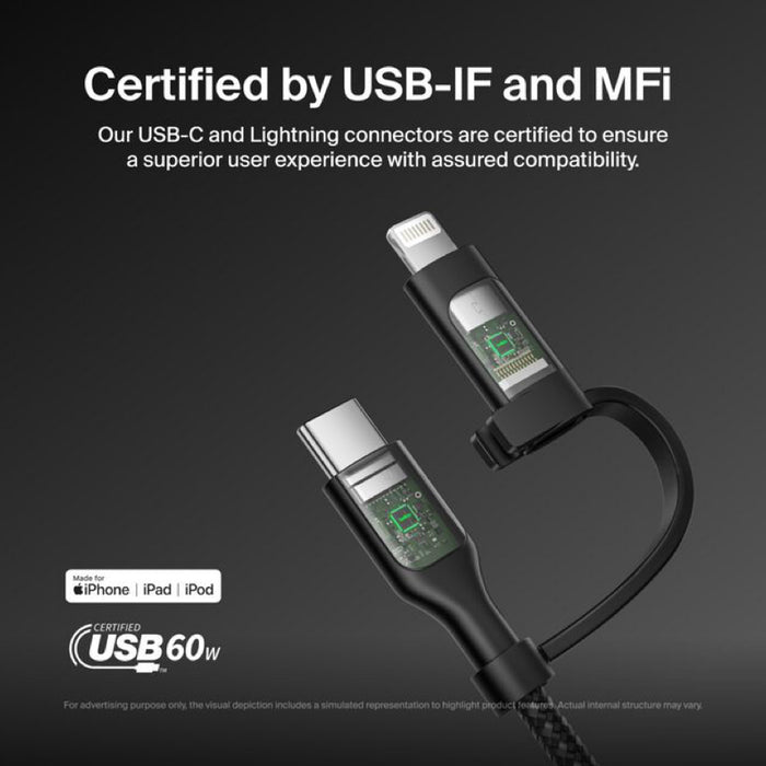 สายชาร์จ Belkin BoostCharge Pro 2 in 1 USB-C and Lightning ความยาว 1.5 เมตร สีดำ