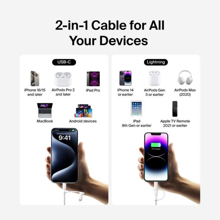 สายชาร์จ Belkin BoostCharge Pro 2 in 1 USB-C and Lightning ความยาว 1.5 เมตร