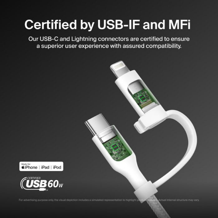 สายชาร์จ Belkin BoostCharge Pro 2 in 1 USB-C and Lightning ความยาว 1.5 เมตร