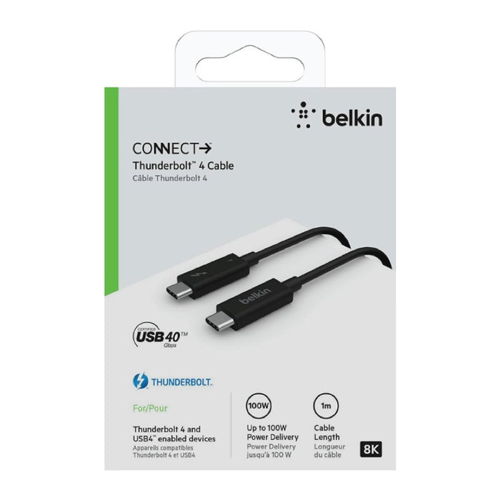 สายเคเบิล BELKIN ThunderBolt 4 กำลังไฟ 100 วัตต์ ความเร็วระดับ 40Gbps ความยาว 1 เมตร