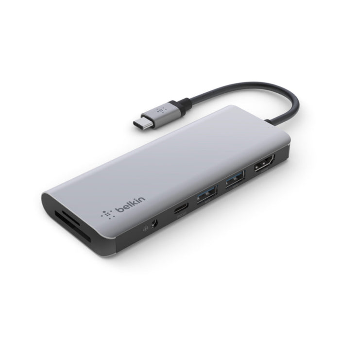 ฮับมัลติมีเดีย Belkin USB-C Multimedia Hub 7 in 1 100 วัตต์ สี Gray