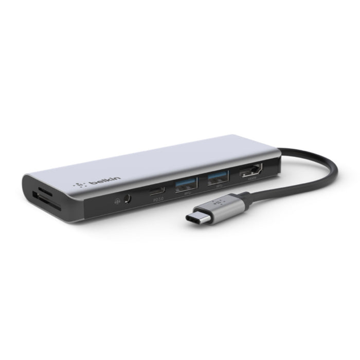 ฮับมัลติมีเดีย Belkin USB-C Multimedia Hub 7 in 1 100 วัตต์ สี Gray