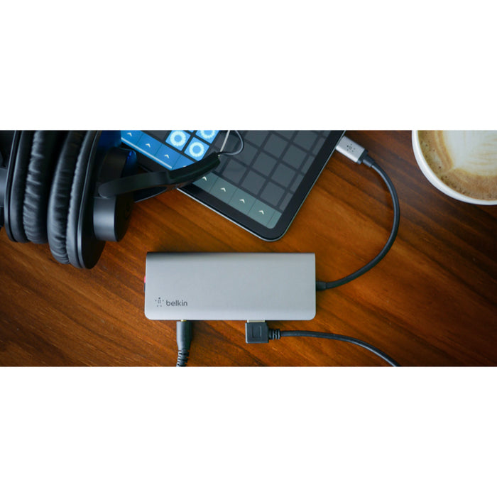 ฮับมัลติมีเดีย Belkin USB-C Multimedia Hub 7 in 1 100 วัตต์ สี Gray
