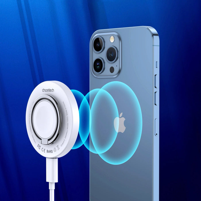 ที่ชาร์จไร้สายแบบแม่เหล็ก Choetech 2 in 1 กำลังไฟสูงสุด 15W พร้อมตัวยึด สี White