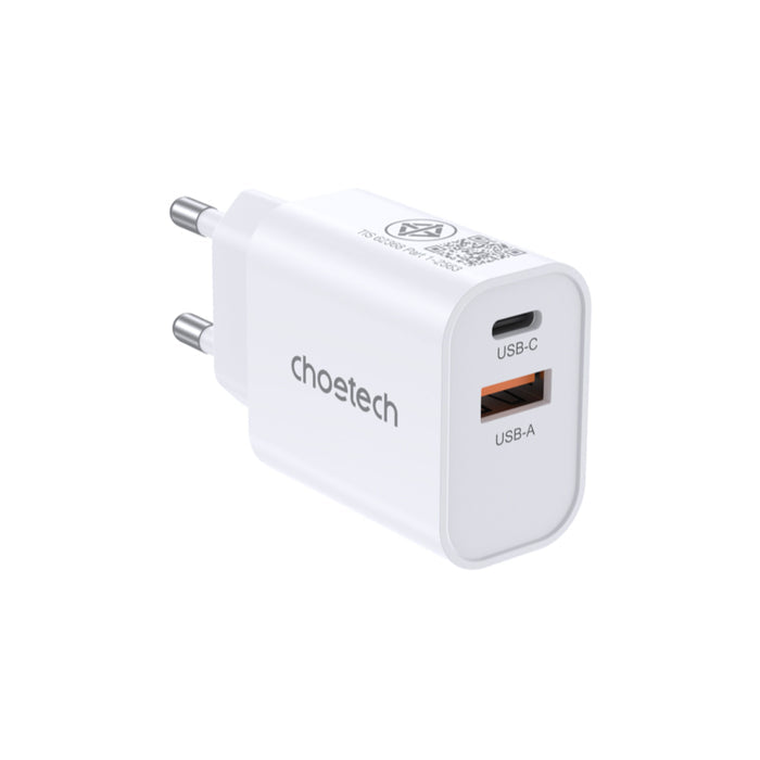 หัวชาร์จ Choetech Dual USB-A and USB-C ports PD 30W (ปลั๊ก TH) สี White