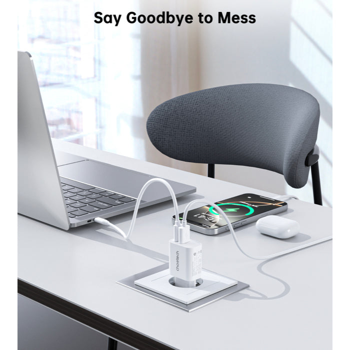 หัวชาร์จ Choetech Dual USB-A and USB-C ports PD 30W (ปลั๊ก TH) สี White