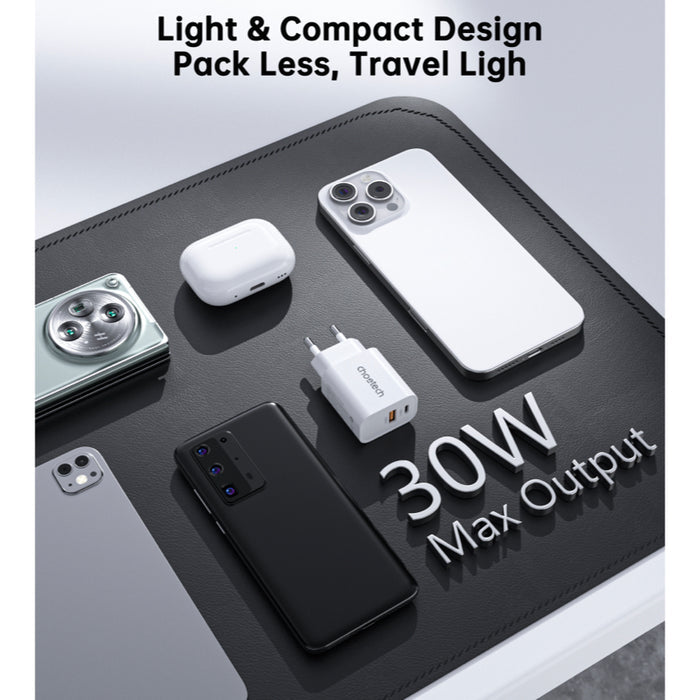 หัวชาร์จ Choetech Dual USB-A and USB-C ports PD 30W (ปลั๊ก TH) สี White