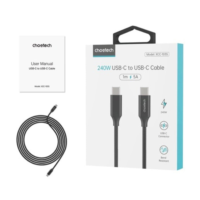 สายชาร์จ Choetech PD 3.1 240W USB-C to USB-C nylon ยาว 1.2 เมตร สี Black