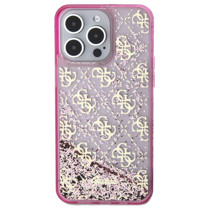 เคสแฟชั่น Guess Liquid Glitter 4G Pattern สำหรับ iPhone 15 Pro Max สี Translucent Pink