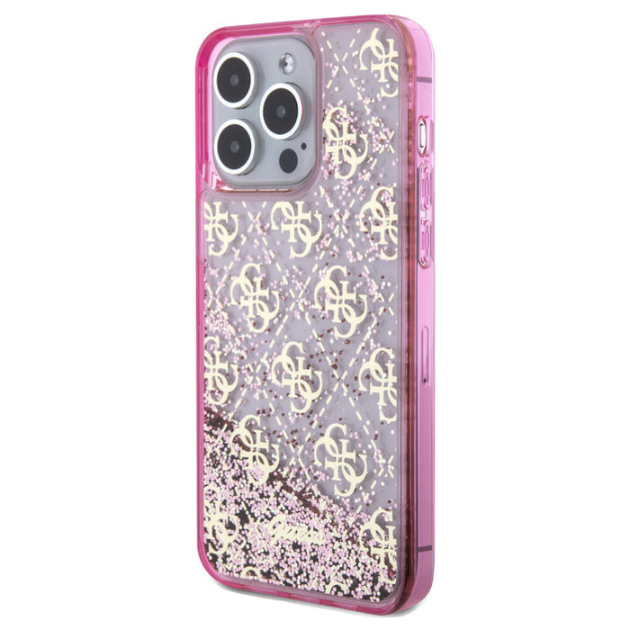 เคสแฟชั่น Guess Liquid Glitter 4G Pattern สำหรับ iPhone 15 Pro Max สี Translucent Pink