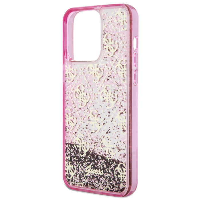 เคสแฟชั่น Guess Liquid Glitter 4G Pattern สำหรับ iPhone 15 Pro Max สี Translucent Pink