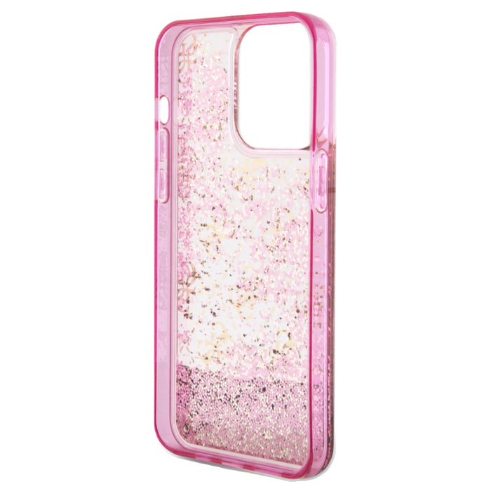เคสแฟชั่น Guess Liquid Glitter 4G Pattern สำหรับ iPhone 15 Pro Max สี Translucent Pink