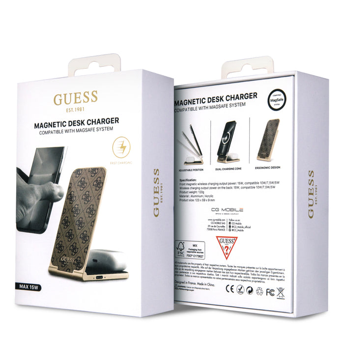 แท่นชาร์จไร้สาย Guess Magnetic Desk Charger 4G Pattern สี Brown
