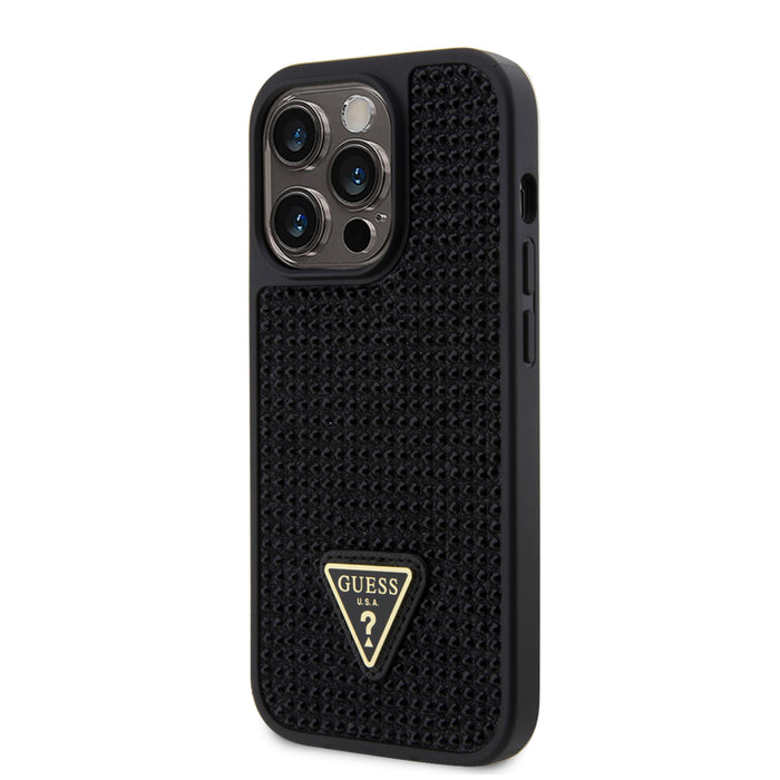 เคสกันกระแทก Guess Rhinestones With Triangle Metal Patch Logo สำหรับ iPhone 15 Pro สี Black