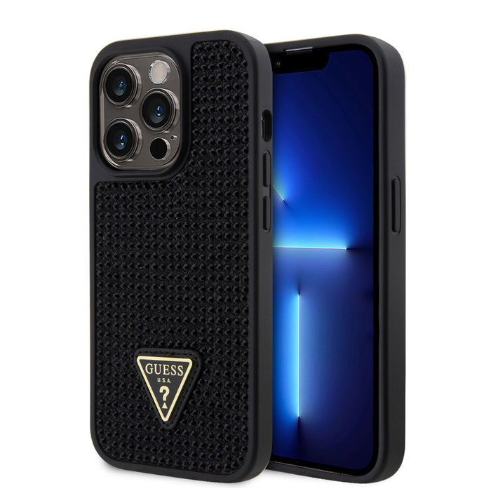 เคสกันกระแทก Guess Rhinestones With Triangle Metal Patch Logo สำหรับ iPhone 15 Pro สี Black