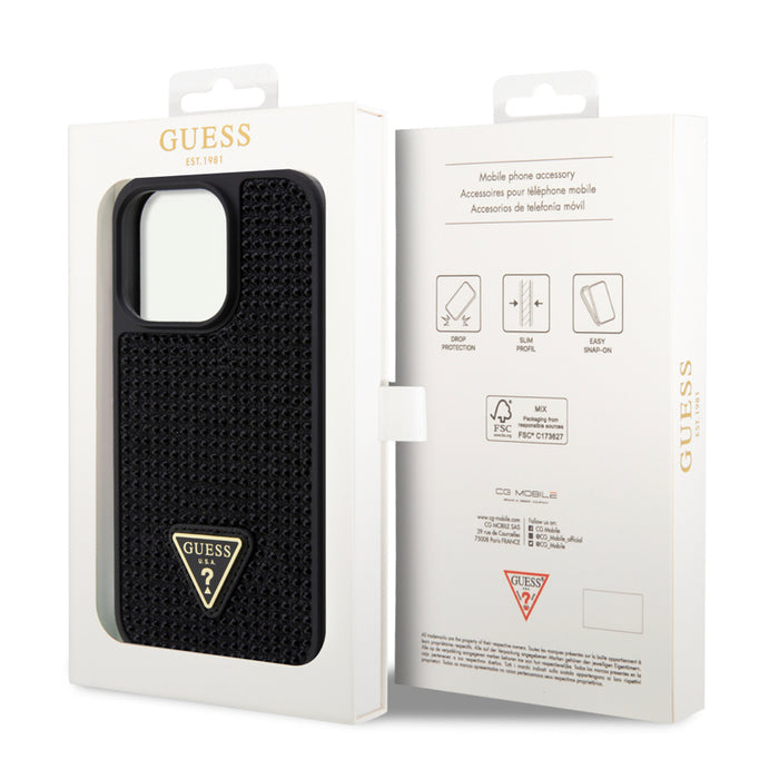 เคสกันกระแทก Guess Rhinestones With Triangle Metal Patch Logo สำหรับ iPhone 15 Pro สี Black