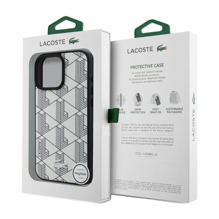เคสกันกระแทก iPhone 16 Pro Lacoste MagSafe Hard Case PVC Monogram สี Farine