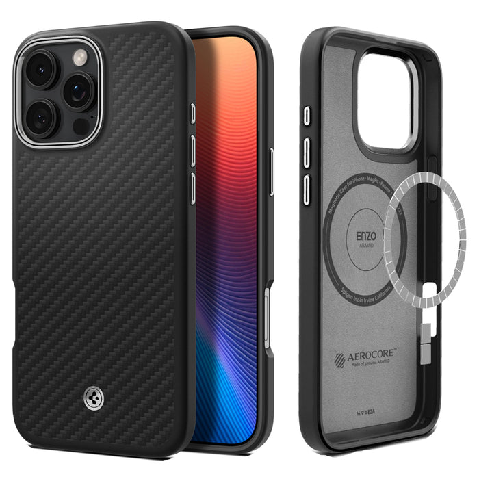 เคสกันกระแทก iPhone 16 Pro Max Spigen Enzo Aramid สี Black Silver