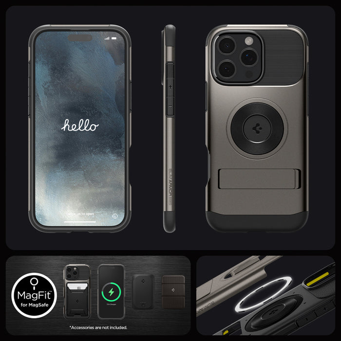 เคสกันกระแทก iPhone 16 Pro Max Spigen Slim Armor Magfit สี Gunmetal