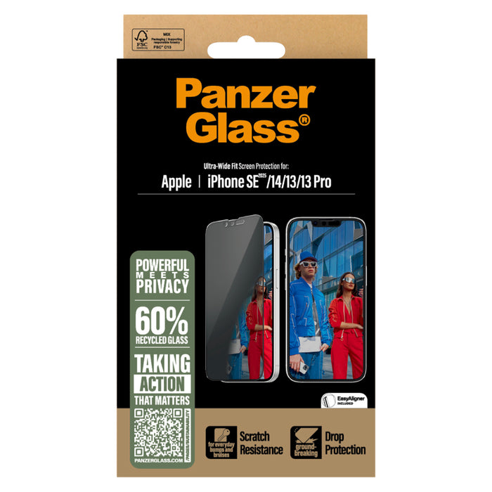 ฟิล์ม iPhone 16e Panzerglass Ultra Wide Fit (ฟิล์มเพิ่มความเป็นส่วนตัว Privacy) พร้อมอุปกรณ์ช่วยติดตั้ง