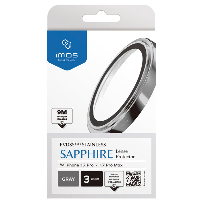 ฟิล์มกระจกป้องกันเลนส์ Sapphire Stainless สำหรับ iPhone 17 Pro / 17 Pro Max สี Titanium/Gray กันกระแทก แบรนด์ IMOS