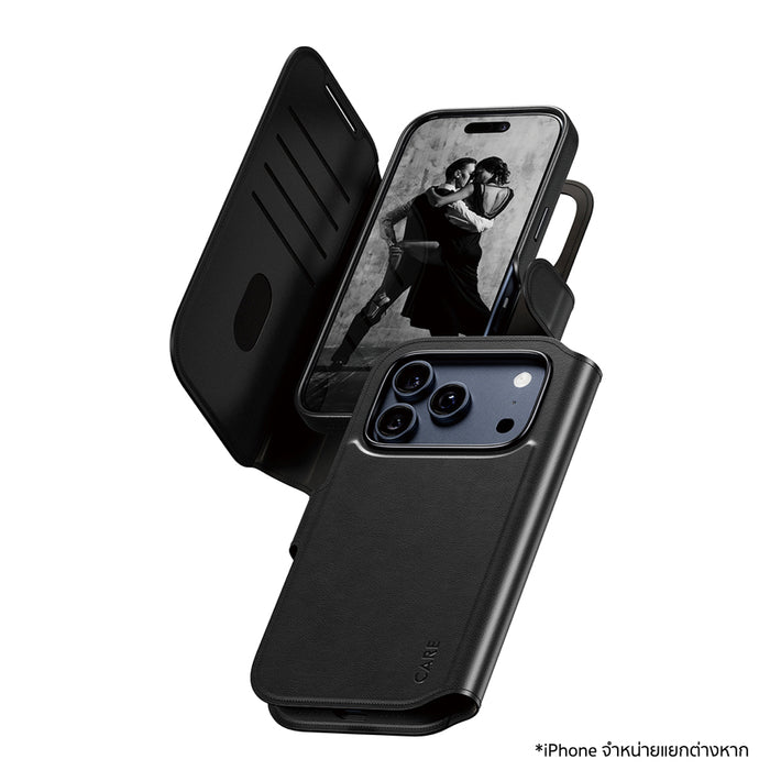 เคสไอโฟน Tango Two-in-One Wallet สำหรับ iPhone 17 Pro สี Black ใส่บัตร 4 ใบ แบรนด์ CARE by PanzerGlass