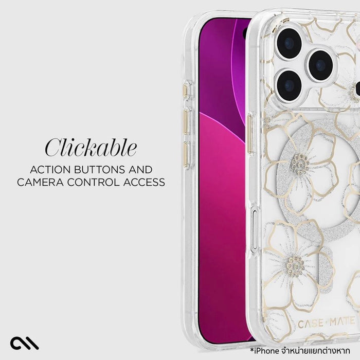 เคสกันกระแทก Case Mate iPhone 17 Pro ดีไซน์ดอกไม้ฝังคริสตัล วิบวับ หรูหรา กันกระแทก 12 ฟุต รองรับ MagSafe ผลิตจากวัสดุรีไซเคิล