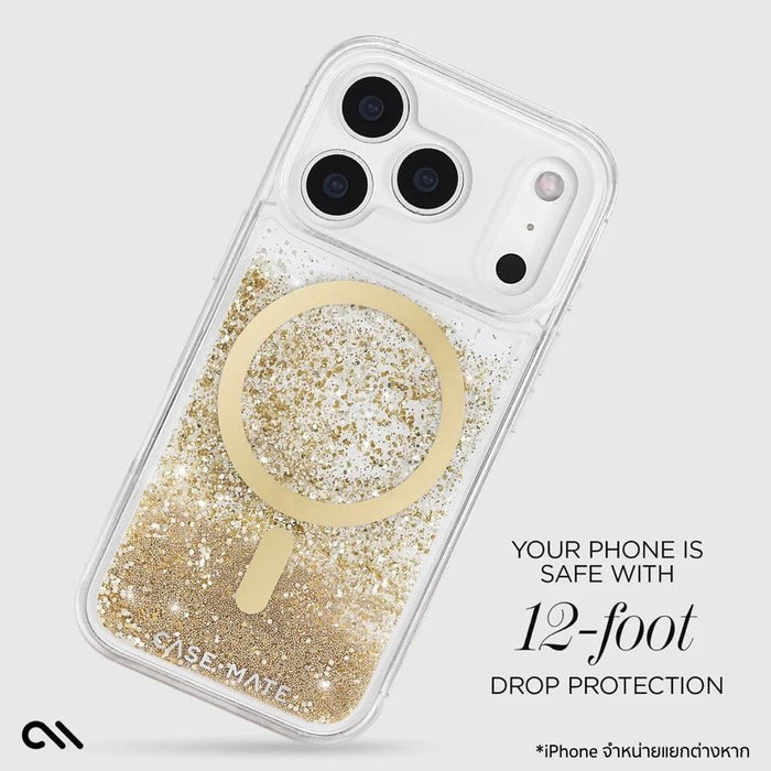 เคสกันกระแทก iPhone 17 Pro Max Case Mate Waterfall Gold ดีไซน์กลิตเตอร์ไหลประกาย กันตก 12 ฟุต รองรับ MagSafe วัสดุรีไซเคิล แข็งแรง หรู ใช้งานสบายใจทุกวัน
