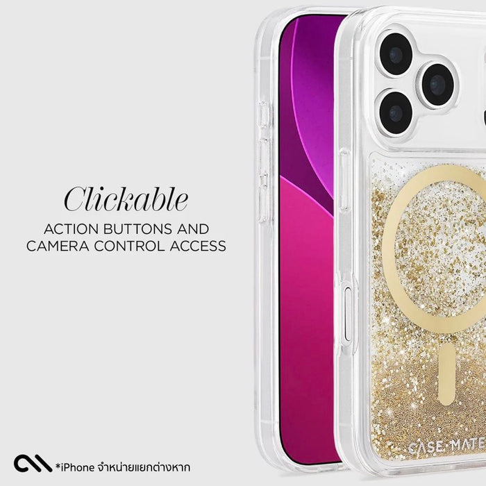 เคสกันกระแทก iPhone 17 Pro Max Case Mate Waterfall Gold ดีไซน์กลิตเตอร์ไหลประกาย กันตก 12 ฟุต รองรับ MagSafe วัสดุรีไซเคิล แข็งแรง หรู ใช้งานสบายใจทุกวัน
