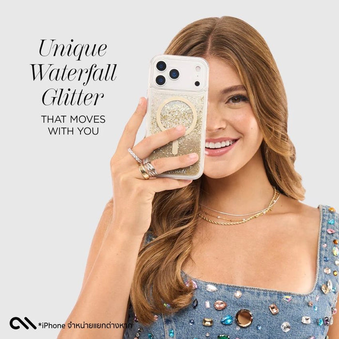 เคสกันกระแทก iPhone 17 Pro Max Case Mate Waterfall Gold ดีไซน์กลิตเตอร์ไหลประกาย กันตก 12 ฟุต รองรับ MagSafe วัสดุรีไซเคิล แข็งแรง หรู ใช้งานสบายใจทุกวัน