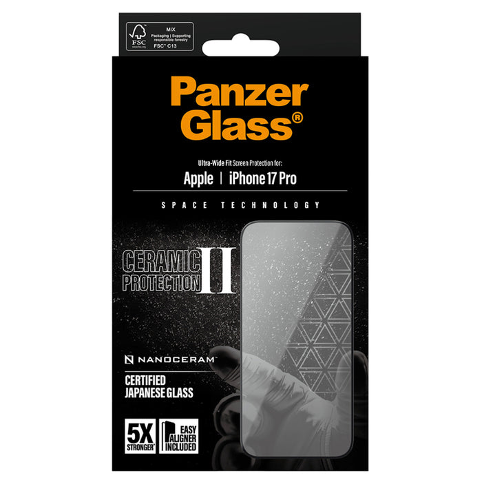ฟิล์มกระจก PanzerGlass Ultra Wide Fit Ceramic สำหรับ iPhone 17 Pro ติดตั้งง่าย