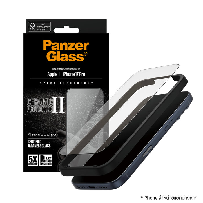PanzerGlass Ultra Wide Fit Ceramic สำหรับ iPhone 17 Pro แข็งแรงใส ป้องกันรอยขีดข่วน ติดตั้งง่าย